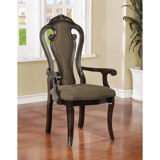 Set of 2 Dining Chairs in Walnut and Beige Finish