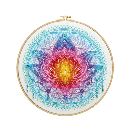 Diy Bead Embroidery Kit On Art Canvas "Lotus - Flower" Size 13"×13" | 33×33 cm, Gift | Abris