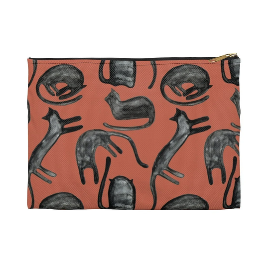 Black Cat Accessory Pouch, Animal Pattern, Zipper Pencil Case, Coin Purse