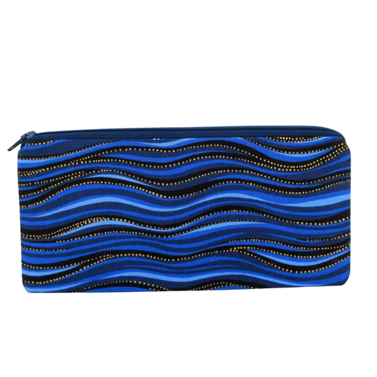 Blue Sea Bag, Ocean Currents Zippered Pencil Pouch, Sapphire Blue, Laurel Burch