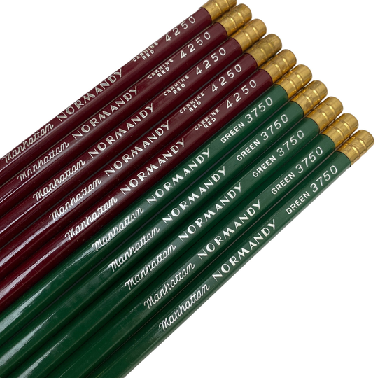 Set Of 10 Manhattan Normandy Pencils Vintage Wooden Carmine Red Or Green Office Supplies