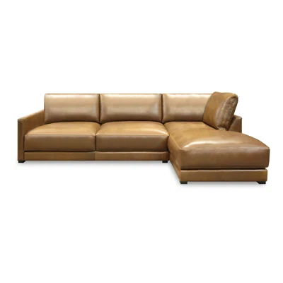 Genuine Leather Right Hand Facing Modular Sofa & Chaise
