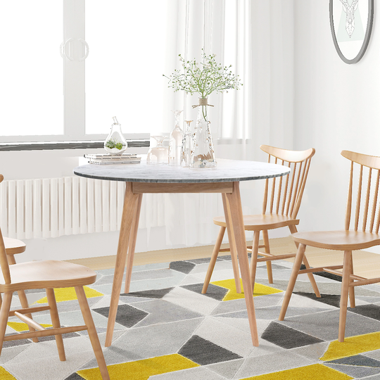 Avella 31" Round Italian Carrara White Marble Dining Table with Oak Legs - 31.5"L x 31.5"W x 29.5"H