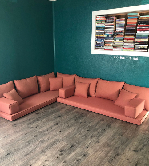 L Shaped Linen Fabric Oriental Floor Seating Sofa Cushions Turkish Jalsa Arabic Majlis Rug Home Decor Moroccan Furniture Set Bed