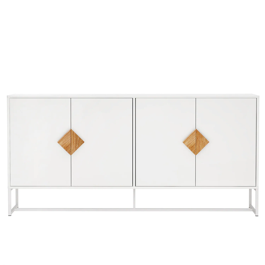 Solid Wood Square Shape Handle 4 Doors Sideboard
