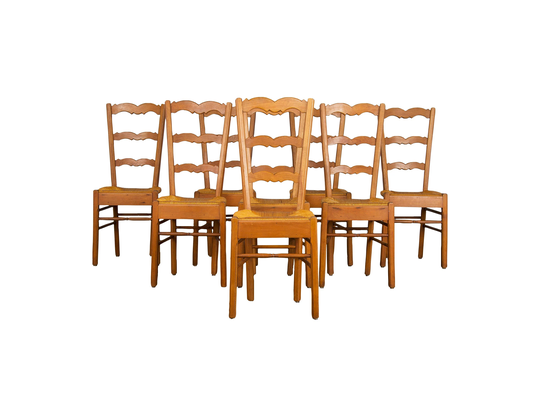 Country French Provincial Ladder Back Maple Rush Dining Chairs - Set Of 8