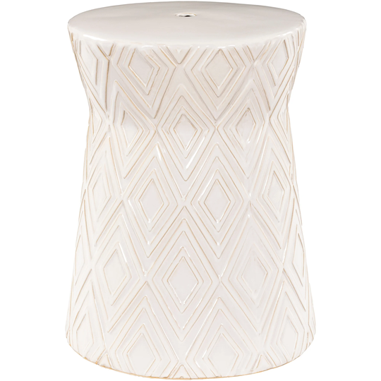 18" White Textured Round Ceramic Garden Stool