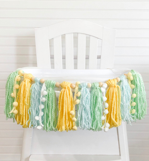 Ice Cream Donut Birthday High Chair Yarn Tassel Banner, Cake Smash Backdrop First Birthday