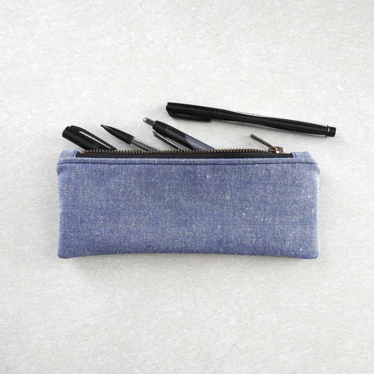 Blue Chambray Canvas Pencil Case, Zipper Pouch