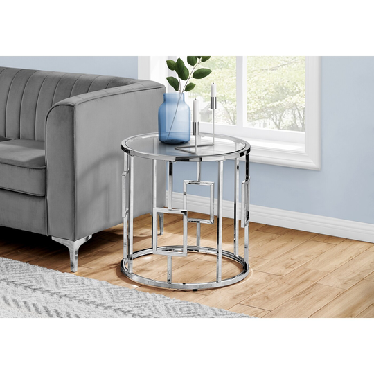 Chrome Metal Finish Round 23 inch Accent Table