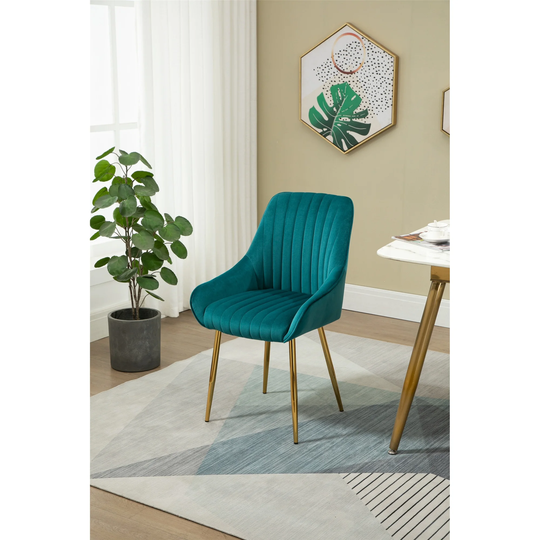 Dining Chairs Velvet Fabric Padded Seat Ergonomic Chair Armrest Chair Metal Foot