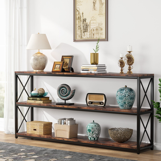 Tribesigns 3 Tier Console Table w/ Side Guardrail, Industrial Entryway Table Hallway Entry Table for Living Room