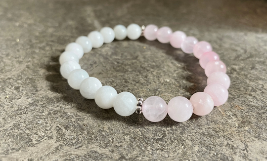 Moonstone Rose Quartz Crystal Beaded Bracelet, Handmade Quartz Jewelry, Bracelet, Protection