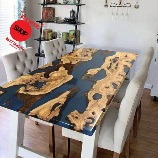 Transparent River Epoxy Table, Custom Table, Wooden Resin Smooth Edge, Kitchen Dining Table Top, Made By Elawoodshop