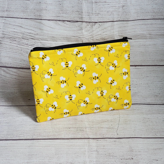 Honeybee Zipper Pouch, Cosmetic Makeup Bag, Lined Travel Pencil Case, Gift For Bee Lover, Notion Stocking Stuffer