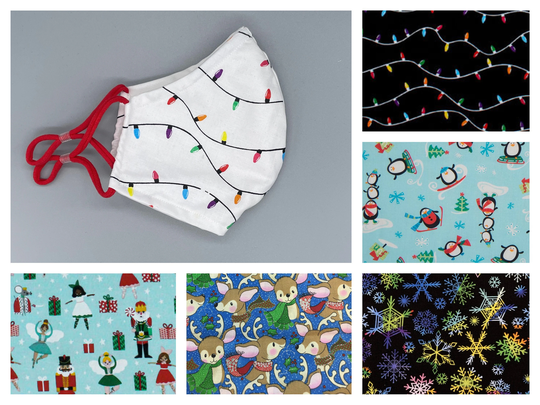 Christmas, Snowflake, Tree Face Mask - Adult, Child, Kid, School, Adjustable, Nose Wire, Cotton, Washable, Handmade, Reusable