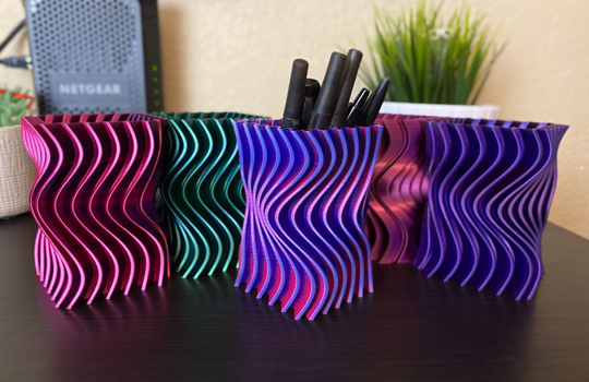 Wavy Pencil Holder | Pen Cup Premium 3D Printed Edgy Designs| Twisted Wave Design Dual Colors Sw