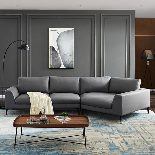 Air Leather Corner Sectional Sofa with Metal Legs
