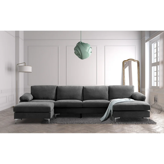 128" Relax Lounger Convertible Sectional Sofa, Seat & Back Cover Removable, Living Room Corner Sofa with Reversible Chaises