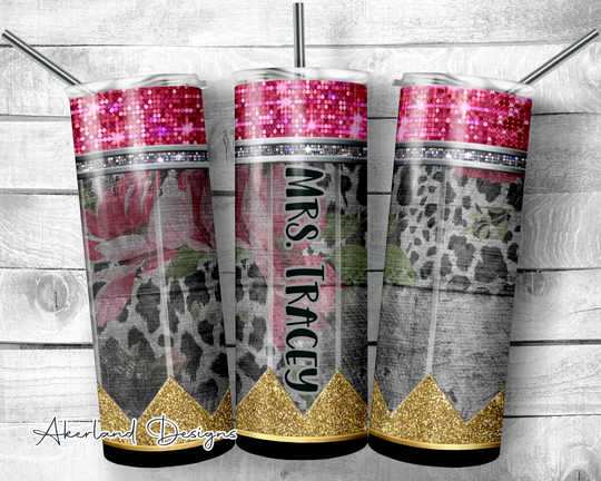 Animal & Flower Pencil Tumbler 20Oz Skinny | Non-Tapered/Personalize With Name Or Phrase/ Gift For Teachers