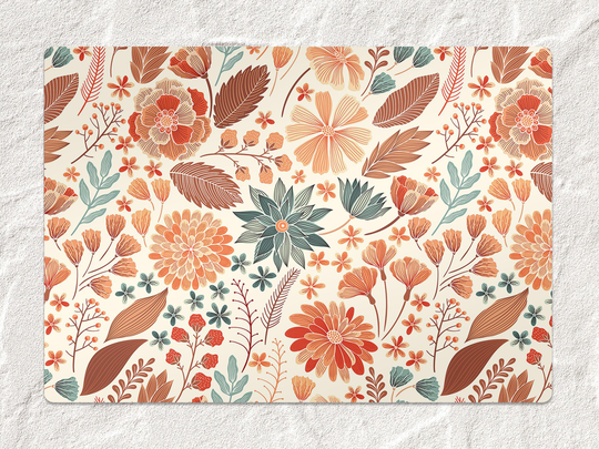 Bohemian Flowers Chair Mat, Orange Vinyl Floor Red Protective Botanical Splat Office Decor, Decorative Comfort Mat