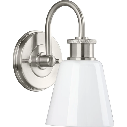 Ashford Collection 1-Light Brushed Nickel Opal Glass Farmhouse Wall Light