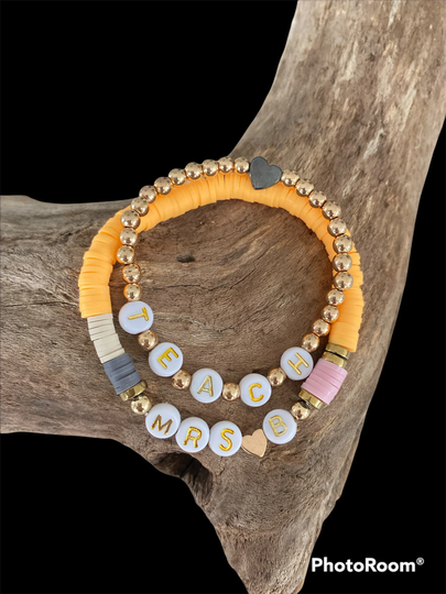 Teach Bracelet Teacher Bracelets/Teacher Gifts/ Pencil Bracelet/Heishi Bracelets/ Name