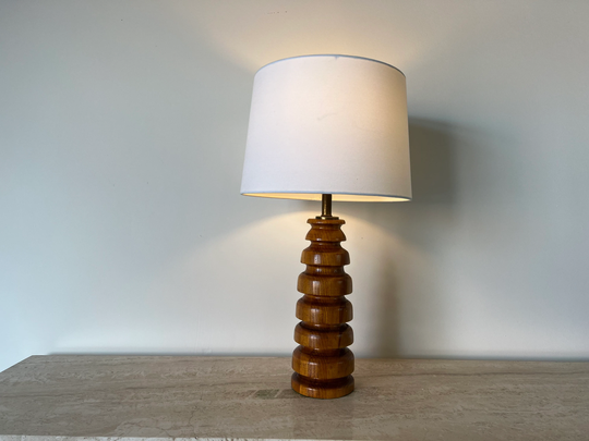 Mid-Century Turned Wood Table Lamp