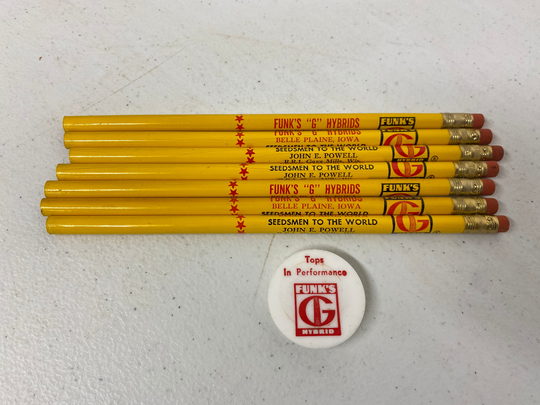 Vintage Collection Of Funk's G Hybrid Pencils Lot 7 With Cap Farming Advertising