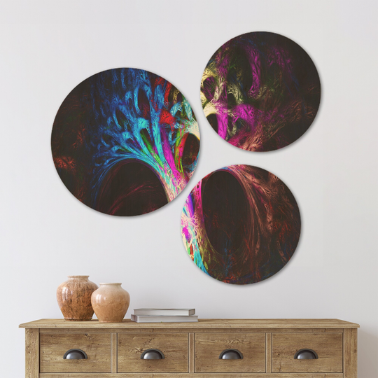 Designart 'Magical Multi color Psychedelic Tree' Abstract Wood Wall Art Set of 3 Circles - Multi-Color