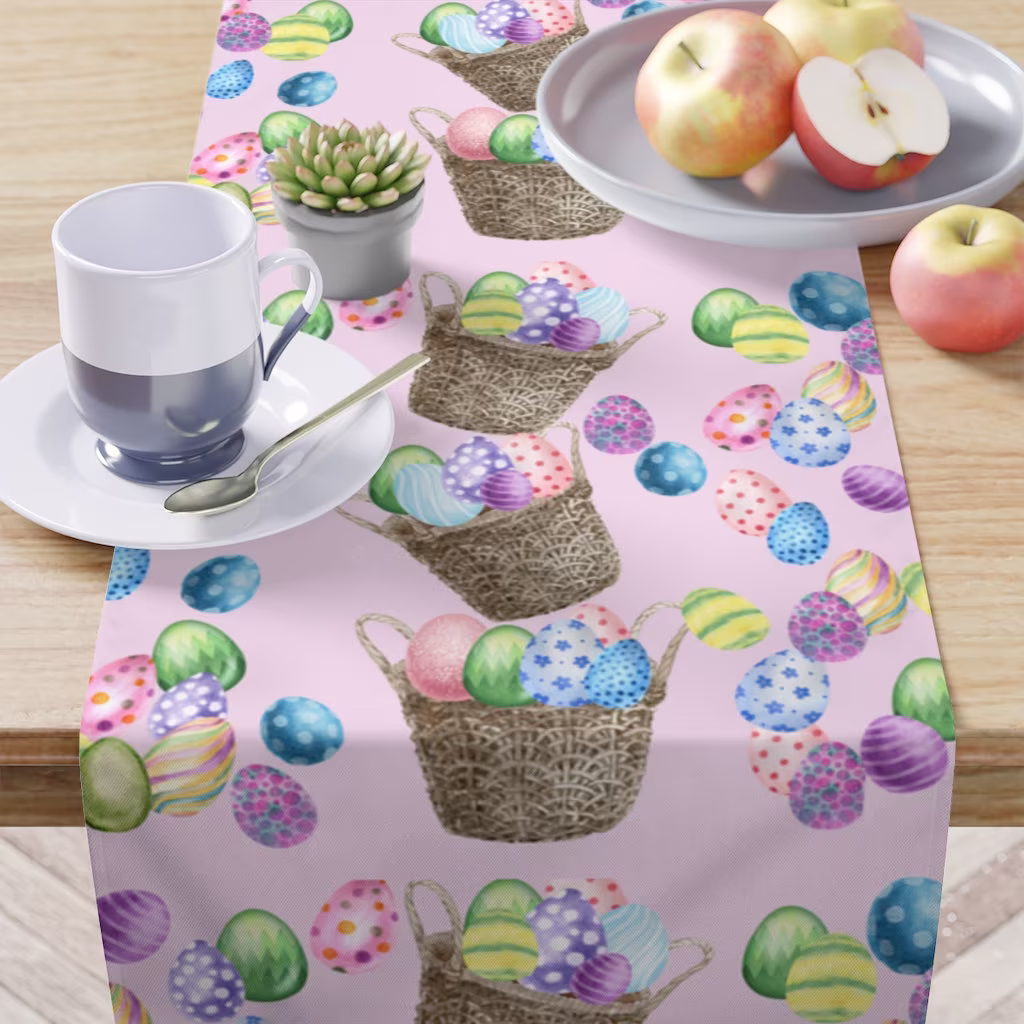 Easter Table Runner/Egg Decor Pink Basket