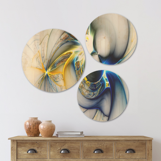 Designart 'Shining Multi Colored Plasma' Abstract Wood Wall Art Set of 3 Circles - Multi-Color