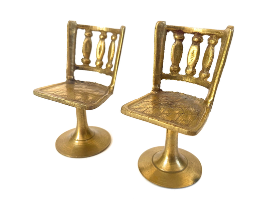Vintage Small Brass Cafe Chair Set ~ Petite Brass Dollhouse Furniture Kitchen Chairs 1960's Miniature House Decor
