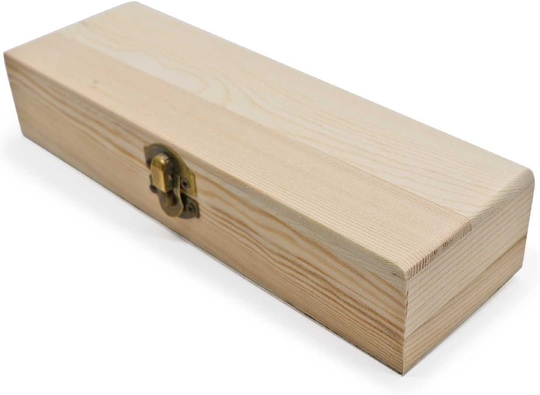 Wood Pencil Box Unpainted Rectangle Diy Artist Tool & Brush Storage Case With Locking Clasp Small