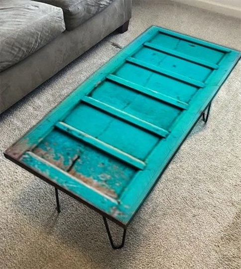 Custom Painted Solid Wood Coffee Table, Rustic Natural Center Bespoke Hairpin Leg Table, Farm Table