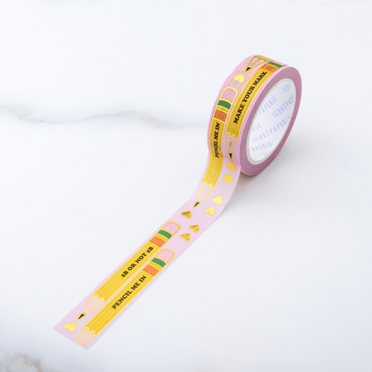 Pencil Gold Foiled Washi Tape, Pattern Paper Gift Wrap, Stocking Stuffer, Kawaii Journal, Planner, Notepad, Gifts
