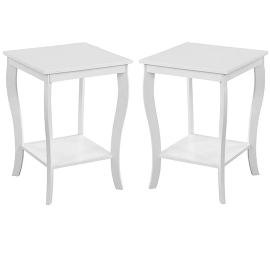 Furniture Square End Table in White Wood Finish - Set of 2 - 54 x 84
