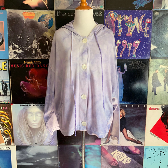 Lavender Tie Dye Hooded Jacket - Light Purple Button Up Hoodie With Pockets Vintage 1980S White & Cotton Xxl 24W 2Xl 3Xl