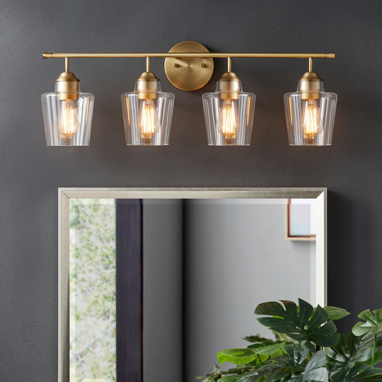 KAWOTI 4-Light Dimmable Metal Bathroom Vanity Light with Glass Shade