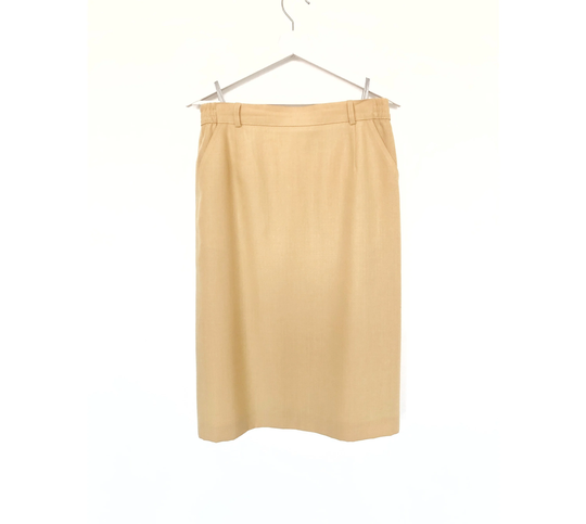 Vintage Yellow Pencil Midi Skirt With Pockets For Women Size Medium Large Us 12, Eu 42, Uk 14
