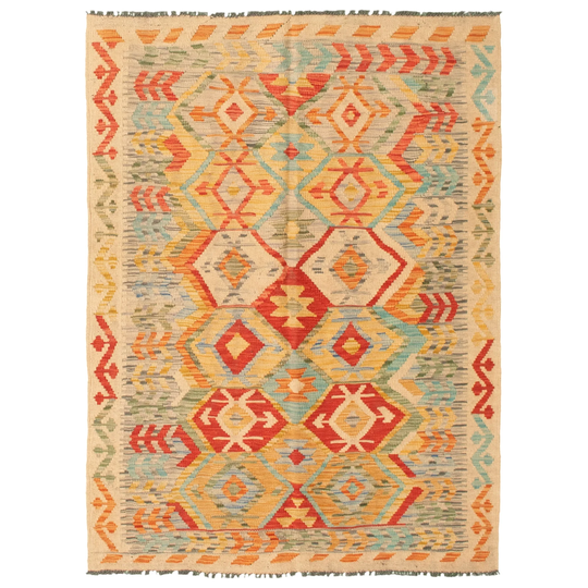 ECARPETGALLERY Flat-weave Bold and Colorful Multi Color Wool Kilim - 4'2 x 5'8