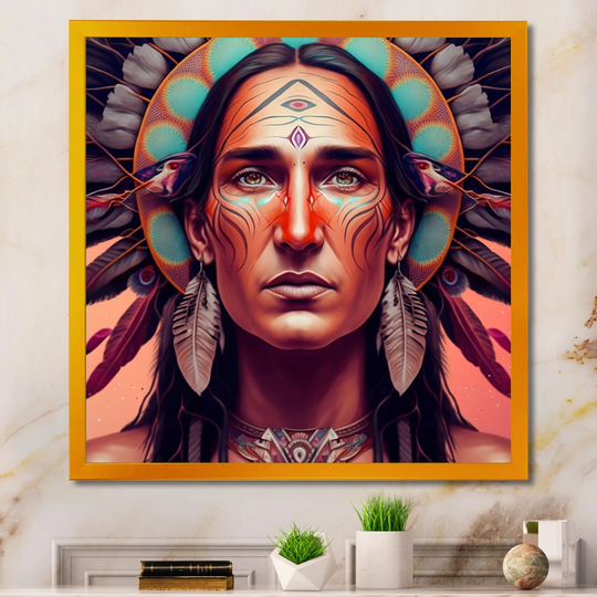 Designart 'Colorful Native American Man I' Contemporary Glam Framed Art Print