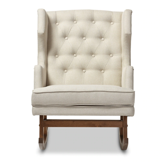 Iona Mid-century Retro Modern Light Beige Fabric Upholstered Button-tufted Wingback Rocking Chair