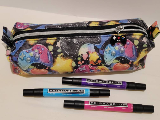 Boxy Pencil Case /Dopp Toiletry/Makeup Bag ~ Made With Game Controller Soft Vinyl Fabric