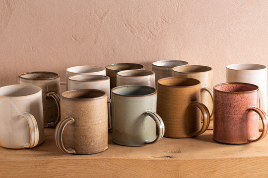 Set Of 2 Colorful 17 Oz Ceramic Mugs, Two Large Pottery Coffee/Tea Handmade Mug, Cylinder Shape Rustic Christmas Gift