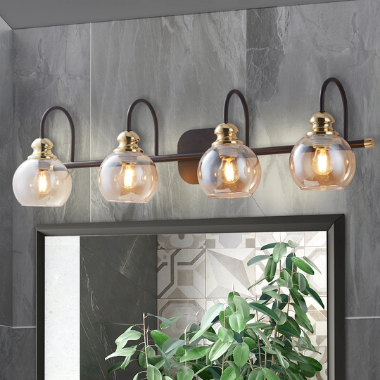 ExBrite 3-light Bathroom Dimmable Gold Vanity Lights Modern Wall Sconce Lighting with Round Glass Canopy
