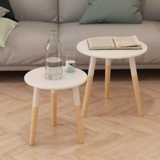 Set of 2 Wood Coffee Table Wood Round Side Table