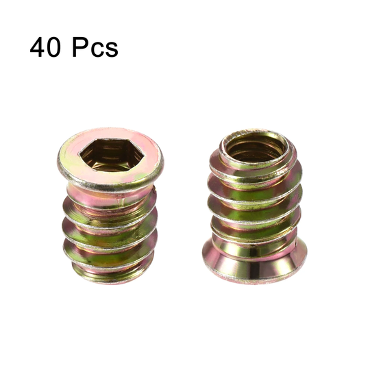 1/4"-20x15mm Threaded Insert Nuts Hex Socket Drive for Wood Furniture 40pcs - Color Zinc