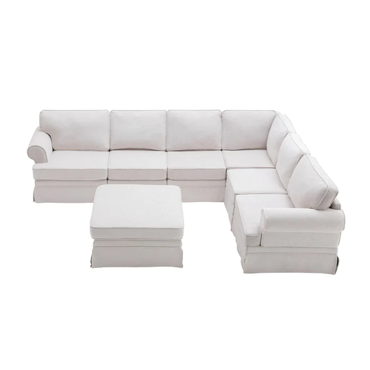 Fabric Upholstered Sectional Sofa with Removable Ottoman