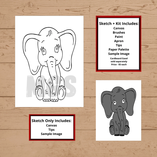 Elephant/Boy Pre-Drawn Canvas Pre-Sketched Outlined Sip & Paint Kit Painting Diy Party
